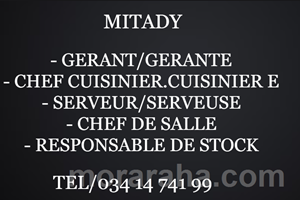 MITADY GERANT/GERANTE/SERVEUR/RESPONSABLE STOCK/CHEF CUISINIER/CUISINIER