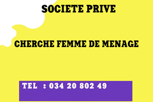 SOCIETE PRIVEE CHERCHE FEMME DE MENAGE 