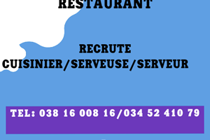 RESTAURANT RECRUTE CUISINIER/SERVEUSE/SERVEUR 