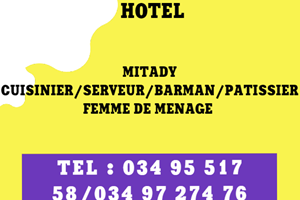 HOTEL MITADY CUISINIE/SERVEUR/BARMAN /PATISSIER/FEMME DE MENAGE 