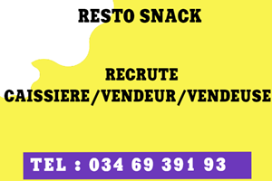 RESTO SANACK RECRUTE CAISSIERE/VENDEUR/VENDEUSE 