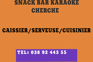 SNACK BAR KARAOKE CHERCHE CAISSIER/SERVEUSE/CUISINIER 