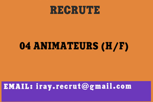 IRAY RECRUTE 04 ANIMATEURS H/F 