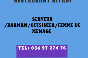 MITADY SERVEUR /BARMAN/CUISINIER/FEMME DE MENAGE 