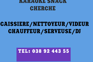 KARAOKE SNACK CHERCHE CAISSIERE/NETOYEUR/VIDEUR/SERVEUSE/CHAUFFEUR 