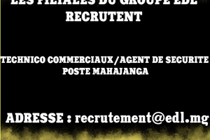 LES FILAILLES DU GROUPE EDL RECRUTE TECHNICO COMMERCIAUX/AGENT DE SECURITE POSTE MAHAJANGA