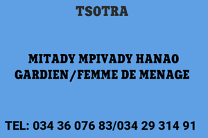 MITADY MPIVADY HANAO GARDIEN SY FEMME DE MENAGE 